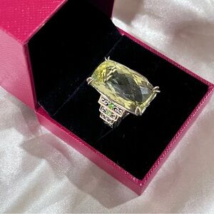 Sterling  Silver and Giant Yellow lemon quartz cushion cut Gemstone Ring NH